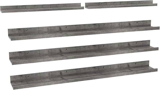Giftgarden 47 Inch Long Floating Shelves for Wall Set of 5, Grey Wood Wall Shelves for Bathroom, Bedroom, Kitchen, Living Room Storage and Decoration, Gray Wooden Picture Ledge