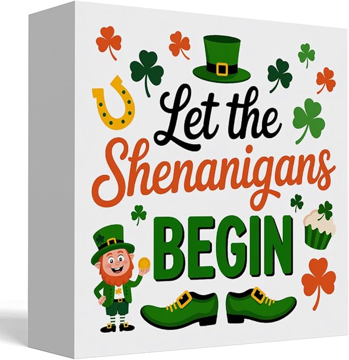 St Patricks Day Decor Let the Shenanigans Begin Rustic Shamrock Wood Sign Home Tabletop Shelf Desk Decor May Your Pockets Be Heavy St Patricks Day Decorations 5 X 5 Inches