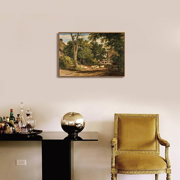 OIQArtOIQ Vintage Framed Wall Art Rural Farm Scene Canvas Art Prints Countryside Landscape Pictures Wall Decor Modern Rustic Farmhouse Paintings Artwork For Bedroom Bathroom Office Living Room