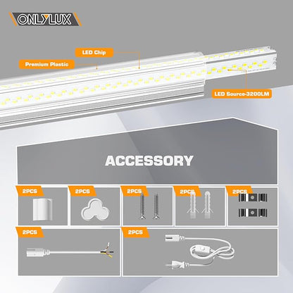 LED Shop Lights, LED Tube Light 25W 6000K, Garage Lighting, Super Bright, Under Cabinet Lighting, Linkable with Plug Shop Lights for Garage Workbench Workshop Basement (2 Pack)