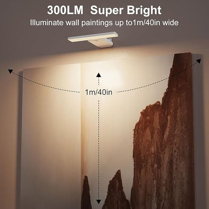 Picture Lights for Wall, Rechargeable 6000mAh Battery Wall Sconce with Remote & Timer, Dart Board Light for Poster Artwork Paintings Gallery, 3 Color Temperatures (2 Pack)