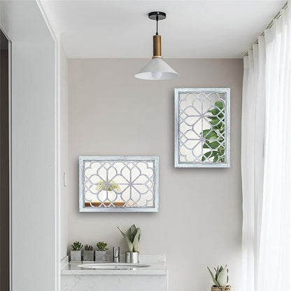 Wocred Set of 2 Rectangular Wall Mirror,Gorgeous Rustic Farmhouse Accent Mirror,Rustic White Color Entry Mirror for Bathroom Renovation,Bedrooms,Living Rooms and More(11”x15”)