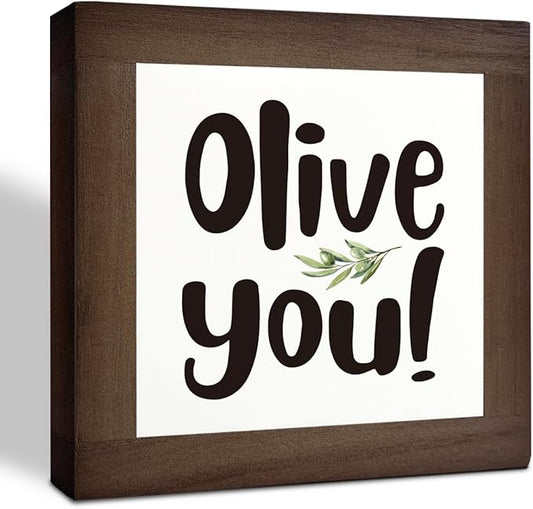 Olive You Signs, Home Kitchen Decor, Box Sign Wood Desk Sign Decors, Cute Kitchen Decor for Shelf, Olive Branch Sign, Farmhouse Decors, Home Bar Decor D