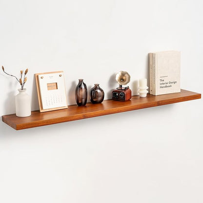 48 Inch Solid Wood Floating Shelf - 100% Solid Teak Wood Wall Shelf with Invisible Brackets - Waterproof Natural Wood Shelves for Bathroom, Kitchen, Balcony - Heavy Duty Floating Wall Decor