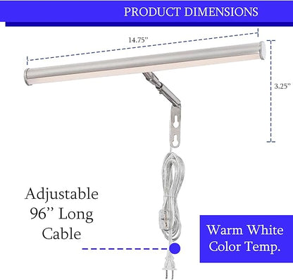 Ciata 14-Inch Picture Light with Integrated LED,3000K Warm White, 4 Watt (40W Eqv) Metal Wall Mount Artwork Display Light, CRI90, 96 in Cord Length with in-line On/Off Switch in Brushed Nickel Finish