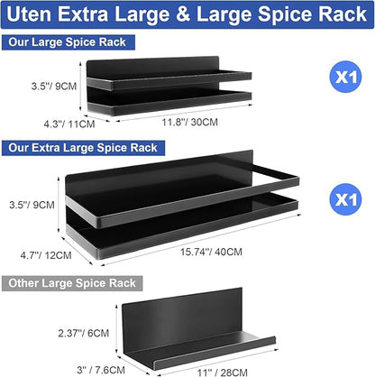 Uten Large Magnetic Spice Rack for Refrigerator, 2 Pack Enhanced Magnetic Shelves, Magnetic Shelf Moveable Fridge Organizer for Kitchen Holding Spices, Jars, Perfect Space Saver Storage Spice Rack