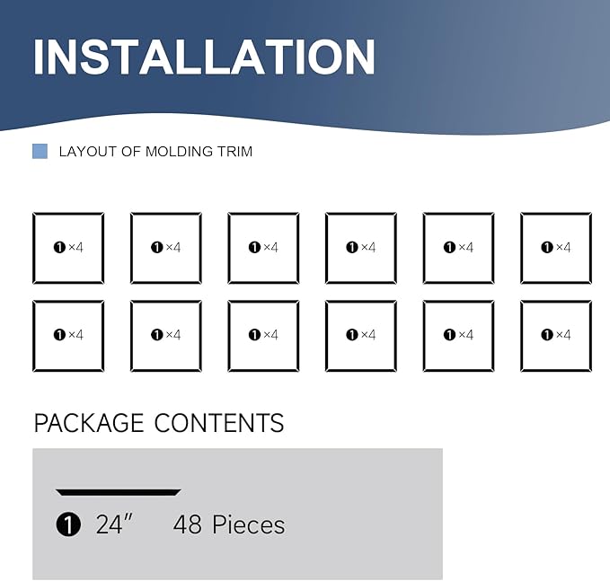 NeatiEase 12 Set Peel and Stick Wall Molding Trim Kit, 24