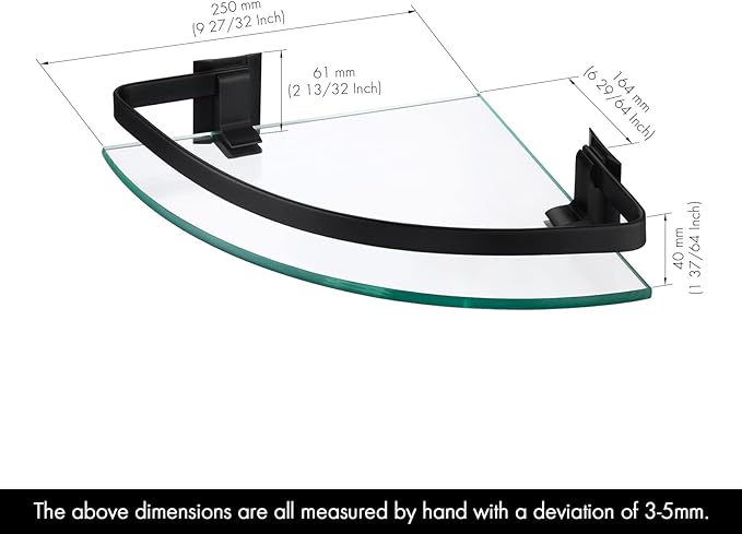 KES Bathroom Tempered Glass Shelf with Rail Extra 8 MM-Thick 2 Pack Aluminum Corner Triangle Storage Organizer Wall Mount Black, A4120A-BK-P2