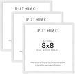puthiac 8x8 Solid Oak Wood Picture Frame, Fits 4x4 with Mat or 8x8 Without Mat, Wall or Tabletop Display with Stand, Plexi Front, 3 Pack, White