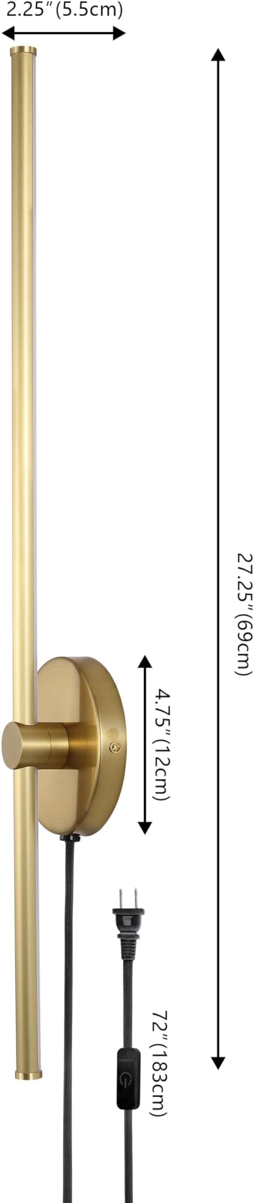 JONATHAN Y 27.25" Brass Gold 1-Light Modern Integrated LED Wall Sconce, Minimalist Plug-in Adjustable Bar Lamp for Bedroom Living Room, Dimmable Iron Metal Wall Light, 3000K (JYL7136B)