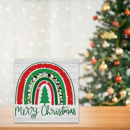 Merry Christmas Decor Christmas Teacher Sign Xmas Tree Rainbow Decor Decorations for Home Office Desk Table Cubicle Shelf Teachers Gift for Women Teacher 5 x 5 inch