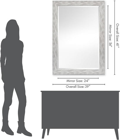 Americanflat 24x36 Wall Mirror - Hanging Mirrors with Durable Frame - Modern Mirror for Bathroom, Bedroom, Living Room - Mirrors for Wall Display and Home Decor - Metallic White with Beaded Texture