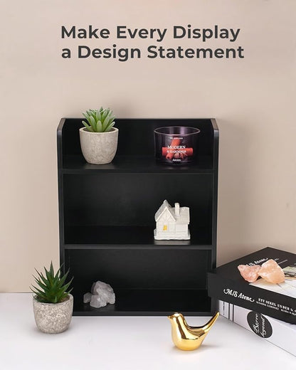 3-Tier Trinket Display Shelf for Wall or Countertop, Small Knick-Knack Rack Shelf for Collectibles, Perfume & Spice Village Organizer, Black