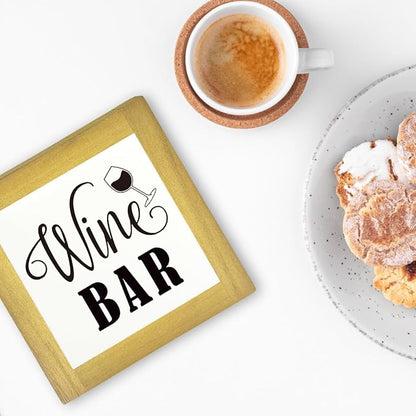 Wine Bar Signs, Box Sign Wood Desk Sign Decors, Wine Bar Decor Set, Decorative Wooden Table Top Decoration, Farmhouse Home Decor for Shelf, Country Style Home Bar Decoration, Coffee Signs A