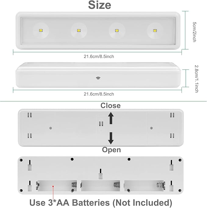 BIGMONAT Under Cabinet Lighting Wireless, Battery Operated Lights with Remote, 3000K Warm White Dimmable Push Light,80 Lumen Stick-On LED Lighting Bar for Shelf, Kitchen, Hallway, Pantry 4Pack