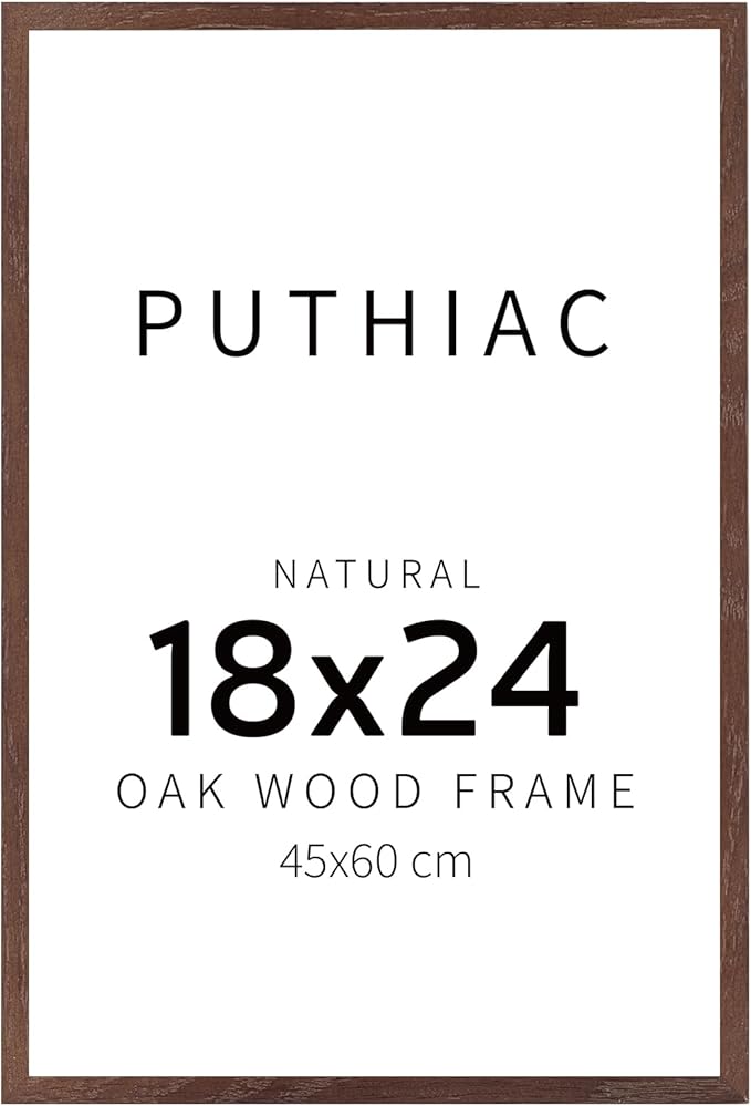 puthiac 18x24 Solid Oak Wood Picture Frame, No Mat, Wall Display Only, Vertical or Horizontal, Plexi Front, 1 Pack, Walnut