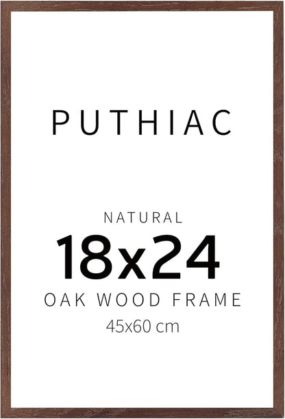 puthiac 18x24 Solid Oak Wood Picture Frame, No Mat, Wall Display Only, Vertical or Horizontal, Plexi Front, 1 Pack, Walnut