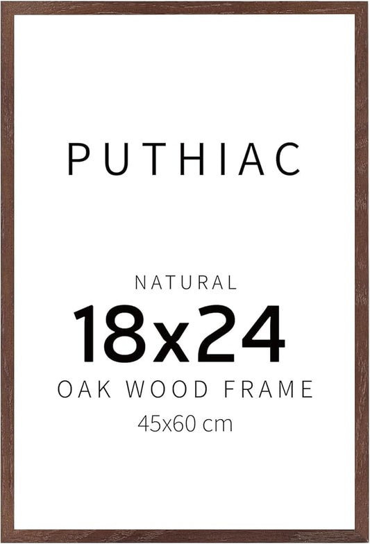 puthiac 18x24 Solid Oak Wood Picture Frame, No Mat, Wall Display Only, Vertical or Horizontal, Plexi Front, 1 Pack, Walnut