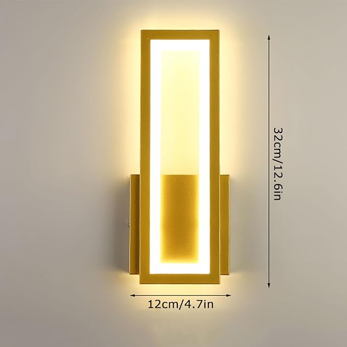 Indoor LED Wall Light Dimmable 16W Gold Modern Simple Rectangle Wall Lamp Aluminum & Acryli Decorative Wall Lighting for Bedroom Bedside Living Room Stairs Corridor
