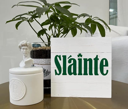 Simply Said, Slainte Wood Sign Plaque, Wooden Box Sign Desk Decor, White Wood Box Signs for Home Decor, Irish Decor, Farmhouse Decor for Shelf, Tabletop Decorations for St. Patrick's Day