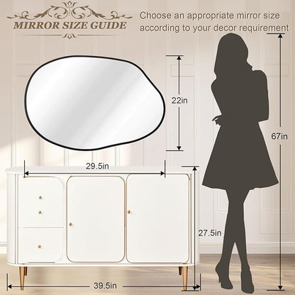 Irregular Wall Mirror, Wall Mirrors Decorative 22"x30" Black Asymmetrical Bathroom Mirrors Aluminum Alloy Frame for Bedroom, Living Room, Cloakroom, Entryway
