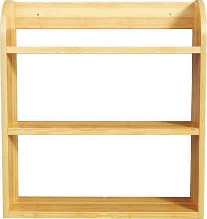3 Tier Bamboo Spice Rack, Countertop or Wall Mounting Wood Spice Jars Organizer Shelf for Kitche, Pantry (Natural)