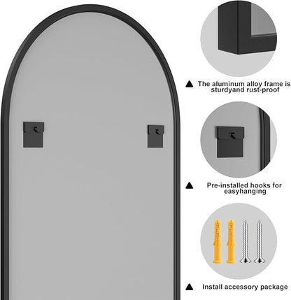 Black Arched Bathroom Mirror for Wall-36"X24" Wall Mirror for Living Room, Bedroom, Bathroom, Dressing Room Hanging Vanity Mirror for Wall Decoration
