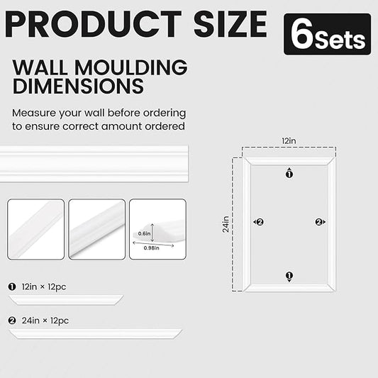 Peel and Stick Wainscoting Panels Kit, 6 Sets 12''x24'' Premade Wall Molding Peel and Stick Panels for Interior Wall Trim, Easy DIY Wainscoting Panels Peel and Stick Decor