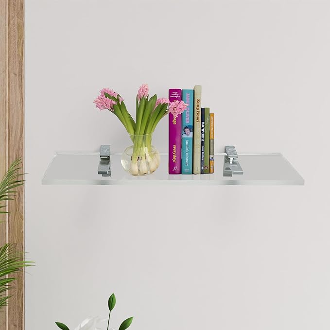 Clear Acrylic Shelves for Wall Storage, 6" W X 24" L, 3/4" Thick Wall Mounted Floating Shelves for Bedroom, Living Room, Bathroom, Kitchen -‎Easy Installation with Screws and Chrome Finish Brackets