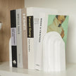 Natural Marble Book Ends - Heavy Duty Bookends for Shelves - Aesthetic Layered Arch Design Stone Book Holders, Decorative Modern Office Bookshelf Stopper Decor for Books/CDs, White