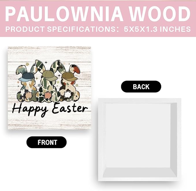 Funny Happy Easter Sign Rustic Easter Bunny Decor Bunny Table Decorations Decor Indoor for Home Office Desk Table Shelf Tiered Tray 5 X 5 Inch