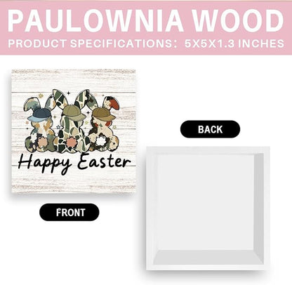 Funny Happy Easter Sign Rustic Easter Bunny Decor Bunny Table Decorations Decor Indoor for Home Office Desk Table Shelf Tiered Tray 5 X 5 Inch