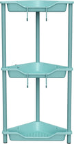 Orimade Rustproof 3 Tier Floor Standing Corner Shower Caddy Organizer, Plastic Metal Splicing Floor Corner Shelf Rack Stands for Bathroom, Blue