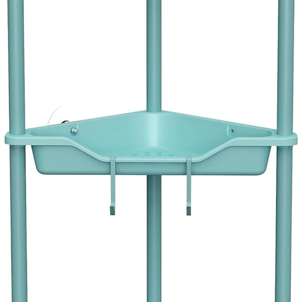 Orimade Rustproof 3 Tier Floor Standing Corner Shower Caddy Organizer, Plastic Metal Splicing Floor Corner Shelf Rack Stands for Bathroom, Blue