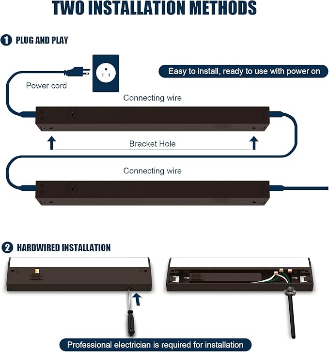 30 Inch LED Under Cabinet Light, Plug in Kitchen Lighting, 3CCT Selectable (3000K/4000K/5000K), CRI94 High Color Accuracy, Linkable, Slim Design Dimmable, Brown