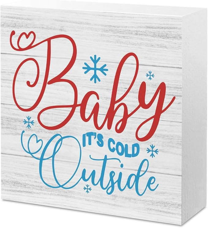 Christmas Decor Christmas Sign Decorations for Home Baby It's Cold Outside Sign for Home Office Desk Table Cubicle Shelf Xmas Desk Accessories 5 x 5 inch