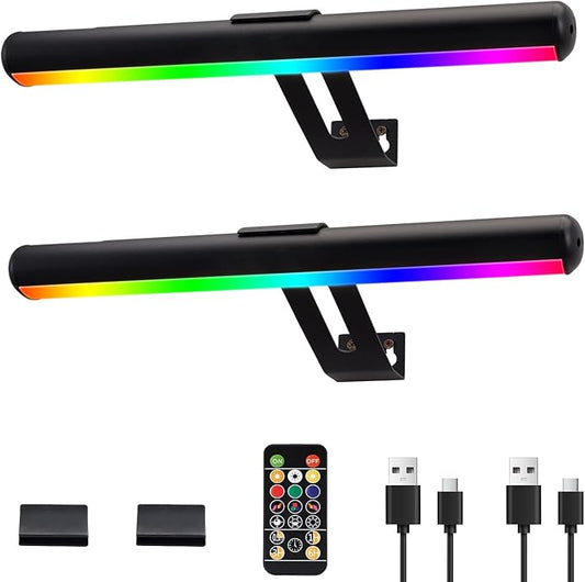 Picture Light 2 Pack, Battery Operated Picture Light with Remote, Rechargeable Picture Frame Light, 32 LED, 16 Color Changing, Art Light for Paintings for Display, Picture-Black