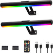 Picture Light 2 Pack, Battery Operated Picture Light with Remote, Rechargeable Picture Frame Light, 32 LED, 16 Color Changing, Art Light for Paintings for Display, Picture-Black