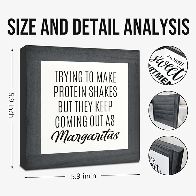 Home Kitchen Decor, Funny Margaritas Sign, Trying to Make Protein Shakes but They Keep Coming Out as Margaritas, Box Wood Desk Sign, Kitchen Bar and Wine Bar Decoration B