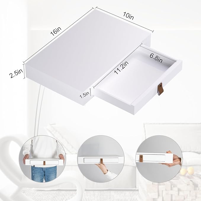 Furniture Shelves Floating Shelf with Drawer, 16", White