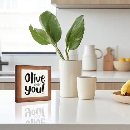 Olive You Signs, Home Kitchen Decor, Box Sign Wood Desk Sign Decors, Cute Kitchen Decor for Shelf, Olive Branch Sign, Farmhouse Decors, Home Bar Decor C