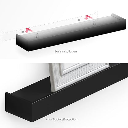 Ballucci Modern Ledge Wall Shelves, Set of 4 Wood Floating Shelves for Bedroom, Bathroom, Living Room, Kitchen, Nursery, Black