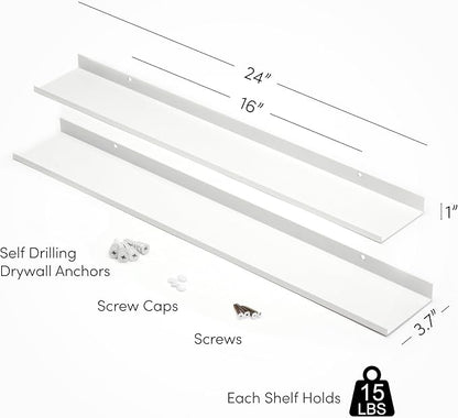 Metal Picture Ledge, Wall Mounted Floating Shelf - 24" White (Set of 2)