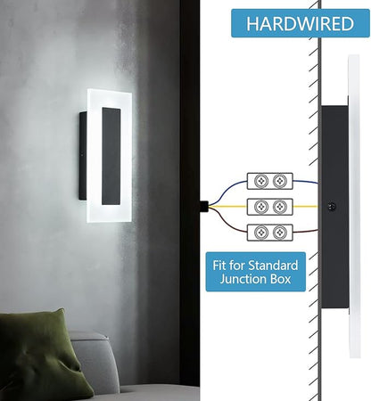 LMQNINE Modern Dimmable LED Wall Sconces Set of Two with 10%-100% Brightness Wall Light 9W 6000K Acrylic Black Wall Sconces Wall Lighting for Bedroom Living Room Hallway Staircase Corridor