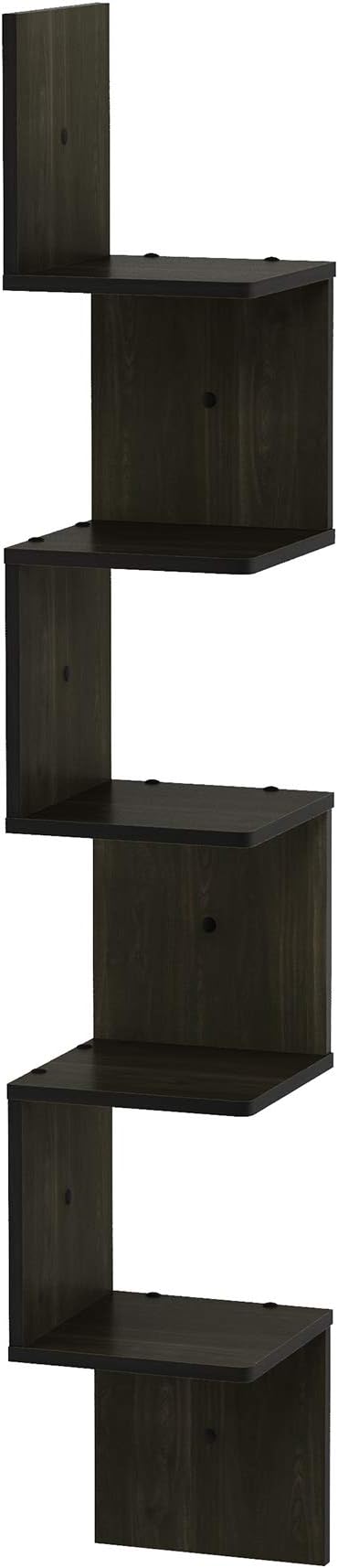 Furinno Rossi Wall Mount Floating Corner Shelf, 5-Tier Square , Espresso