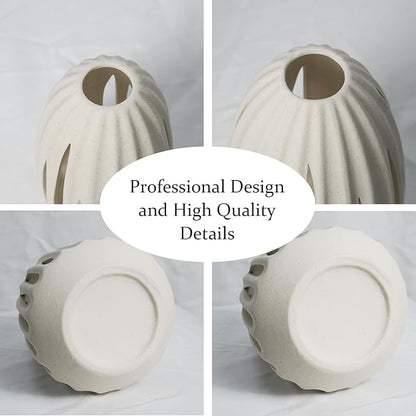 Ceramic Vase - Set of 2 for Home Decor,White Hollow-Out Design Vases Minimalist Nordic Boho Style for Modern Farmhouse Decor, Living Room、 Kitchen、Mantle、Bedroom、Dining Table、Office