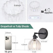 Vintage Wall Sconce with Transparent Tulip Glass Lampshade 180 Degree Adjustable Black Sconce Hradwired Modern Wall Lighting Fixture with Switch for Bedside Bedroom Doorway