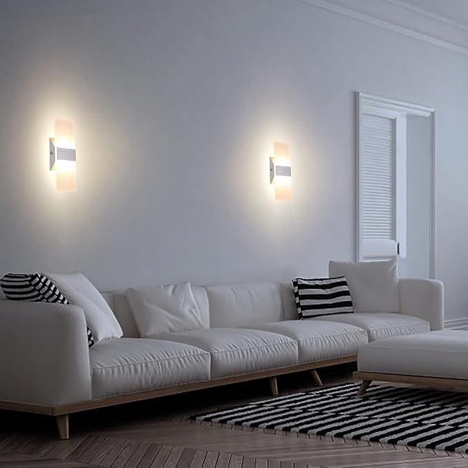 TRLIFE Modern Wall Sconces Set of 2, Dimmable LED Wall Sconce 12W 3000K Warm White Hardwired Wall Sconce Lighting for Bedroom, Bathroom, Living Room, Porch, Staircase, Cafe, Hotel (2 Pack)