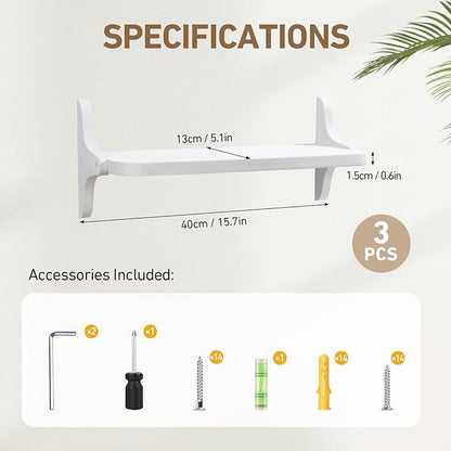 Wooden Floating Shelves for Wall, 15.7" W x 5" D x 0.6" H Large Wall Shelves, Hanging Storage Shelf with Sturdy Brackets for Living Room, Kitchen, Bathroom, Bedroom Decor, White, 3 Packs