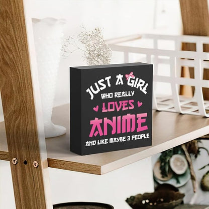 Anime Room Decor Anime Gifts for Girls Teen Girl Bedroom Decor Anime Party Decorations Anime Birthday Decor Just a Girl Who Really Loves Anime, Wooden Box Decor for Home Bedroom Living Room Office